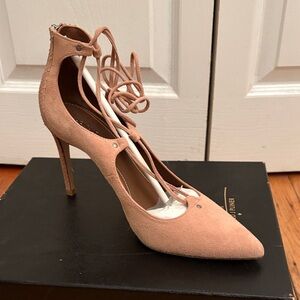 Lace-Up Pointed Toe High Heel Pump - Blush Pink